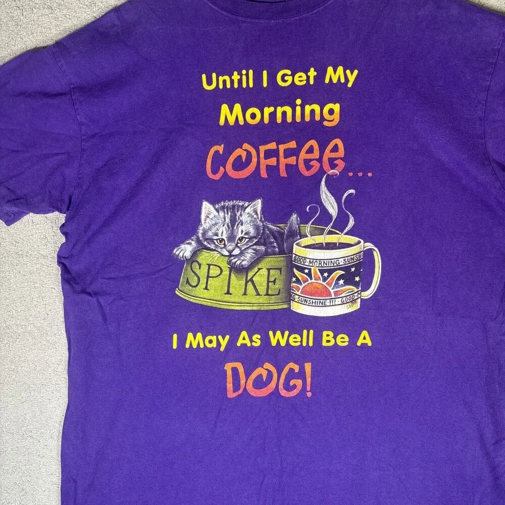 Oversized Women’s T Shirt Pajama‎ Shirt W/ Funny Graphic Cats And Coffee Sz L-XL